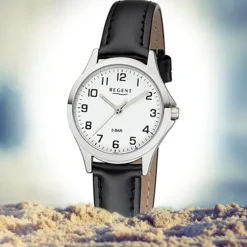 Regent Damen Armbanduhr Analog 2112418 Quarz-Uhr Leder schwarz UR2112418