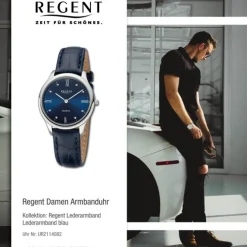 Regent Damen Armbanduhr Analog Lederarmband blau UR2114082