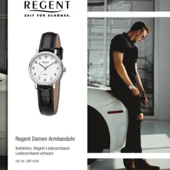 Regent Damen Armbanduhr Analog Lederarmband schwarz URF1426