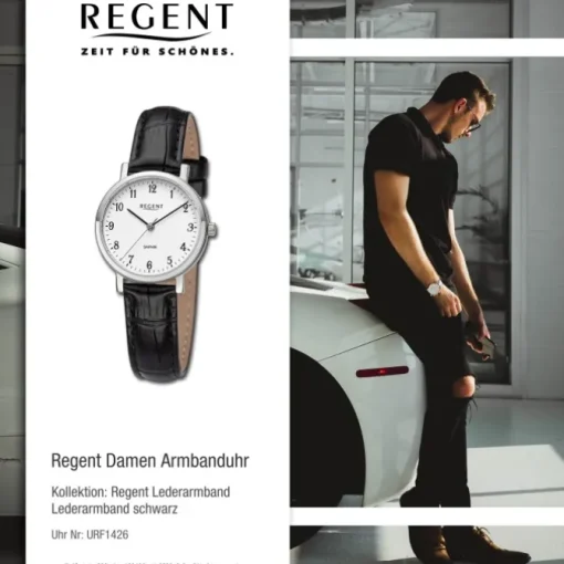 Regent Damen Armbanduhr Analog Lederarmband schwarz URF1426