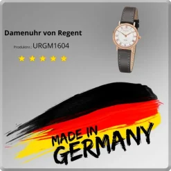 Regent Damen Armbanduhr Analog GM-1604 Quarz-Uhr Leder grau URGM1604