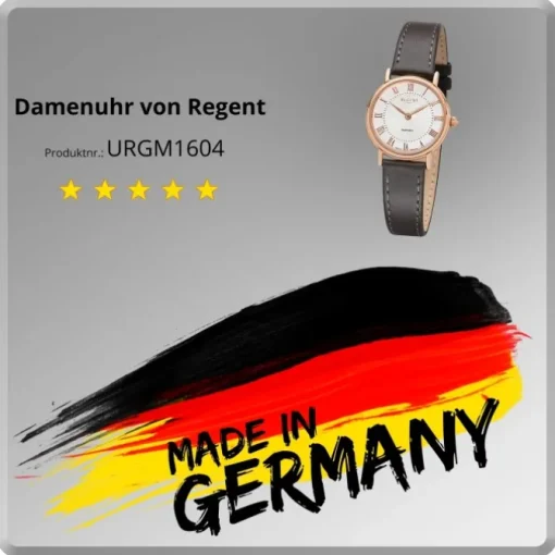 Regent Damen Armbanduhr Analog GM-1604 Quarz-Uhr Leder grau URGM1604