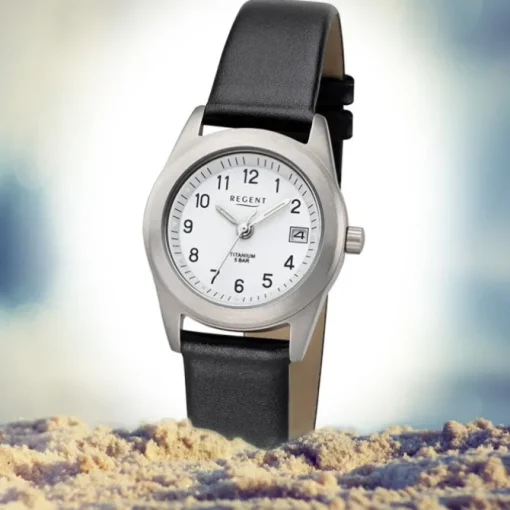 Regent Damen Armbanduhr Analog F-660 Quarz-Uhr Titan schwarz URF660