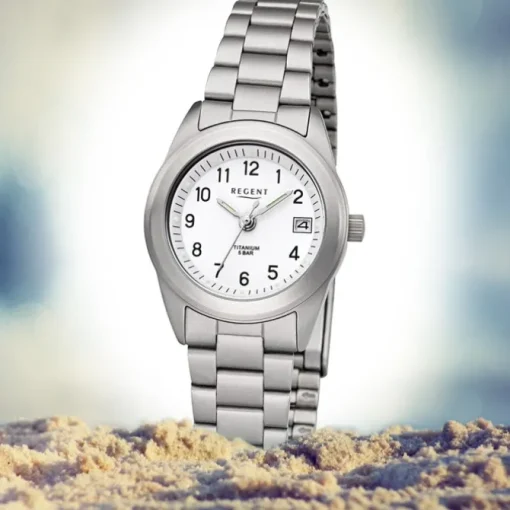 Regent Damen Armbanduhr Analog F-258 Quarz-Uhr Titan silber URF258