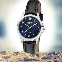 Regent Damen Armbanduhr Analog 2112417 Quarz-Uhr Leder schwarz UR2112417