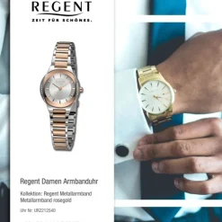 Regent Damen Armbanduhr Analog Metallarmband rosegold silber UR2212540
