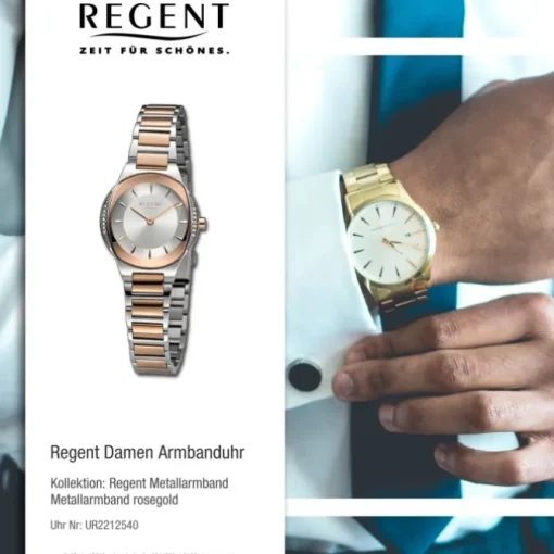 Regent Damen Armbanduhr Analog Metallarmband rosegold silber UR2212540