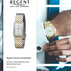 Regent Damen Armbanduhr Analog Metallarmband silber gold URF1471