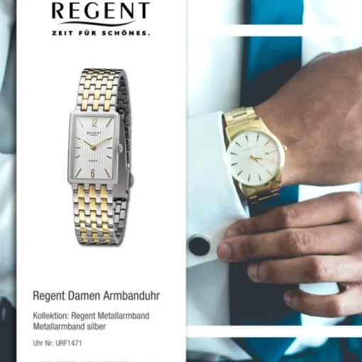 Regent Damen Armbanduhr Analog Metallarmband silber gold URF1471