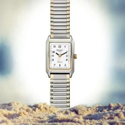 Regent Damen Armbanduhr Analog F-460 Quarz-Uhr Metall silber gold URF460