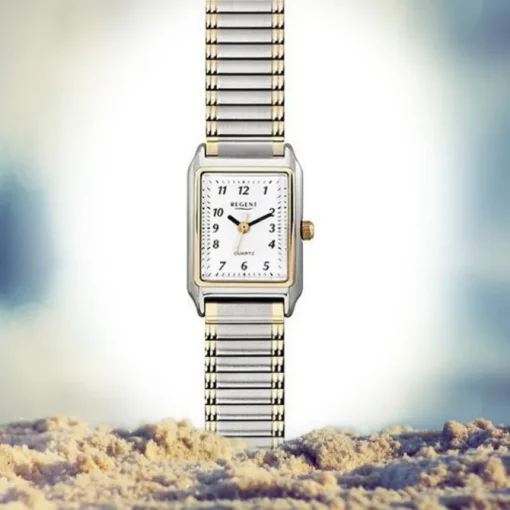 Regent Damen Armbanduhr Analog F-460 Quarz-Uhr Metall silber gold URF460