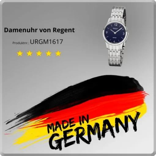 Regent Damen Armbanduhr Analog GM-1617 Quarz-Uhr Metall silber URGM1617