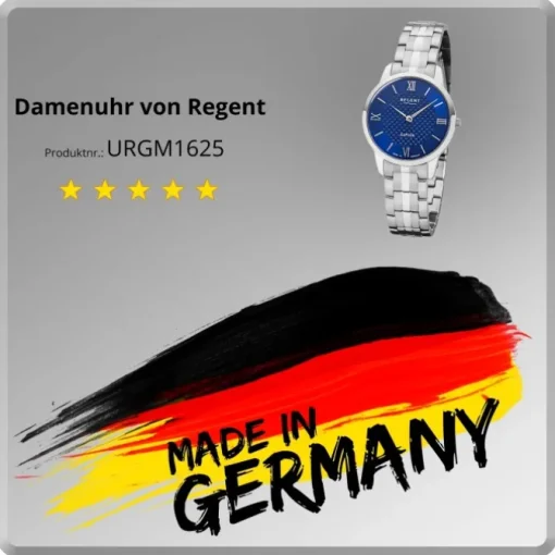 Regent Damen Armbanduhr Analog GM-1625 Quarz-Uhr Metall silber URGM1625