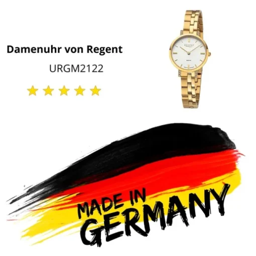 Regent Damen Armbanduhr Analog GM-2122 Quarz-Uhr Metallband gold URGM2122