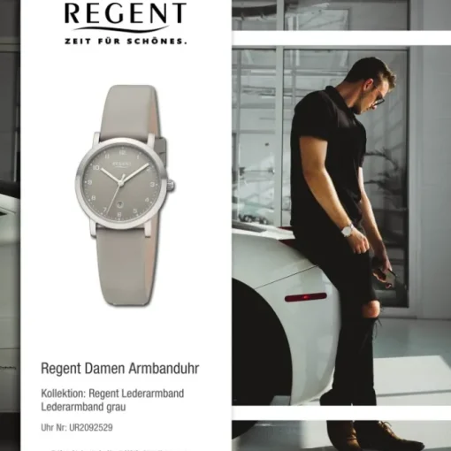 Regent Damen Armbanduhr Analog Lederarmband grau UR2092529