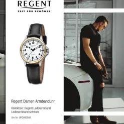 Regent Damen Armbanduhr Analog Lederarmband schwarz UR2092566