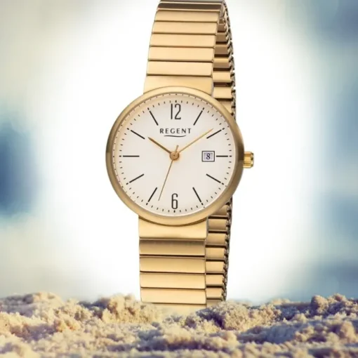 Regent Damen Armbanduhr Analog F-1203 Quarz-Uhr Metall gold URF1203