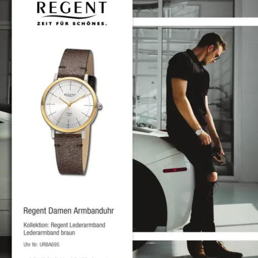 Regent Damen Armbanduhr Analog Lederarmband braun URBA695
