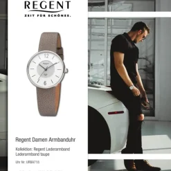 Regent Damen Armbanduhr Analog Lederarmband taupe URBA718