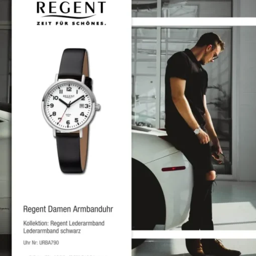 Regent Damen Armbanduhr Analog Lederarmband schwarz URBA790