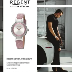 Regent Damen Armbanduhr Analog Lederarmband rosa URBA799