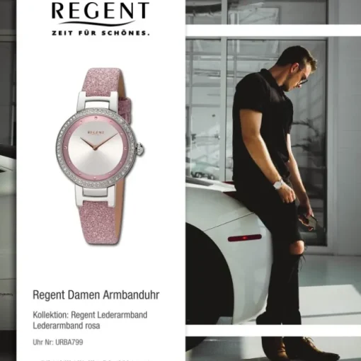 Regent Damen Armbanduhr Analog Lederarmband rosa URBA799