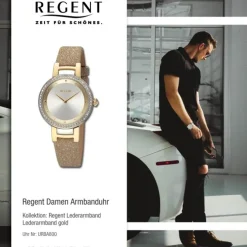 Regent Damen Armbanduhr Analog Lederarmband gold URBA800