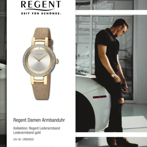 Regent Damen Armbanduhr Analog Lederarmband gold URBA800