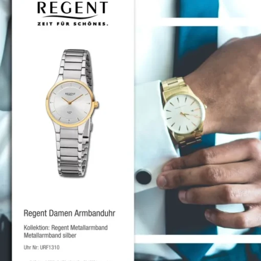 Regent Damen Armbanduhr Analog Metallarmband silber URF1310