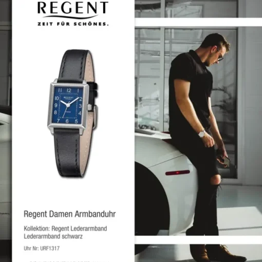 Regent Damen Armbanduhr Analog Lederarmband schwarz URF1317