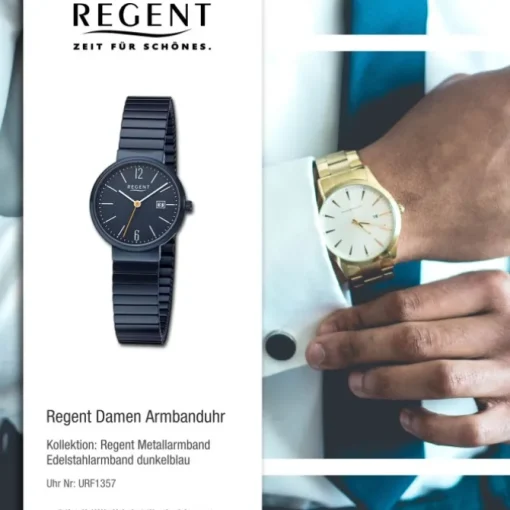 Regent Damen Armbanduhr Analog Edelstahlarmband dunkelblau URF1357