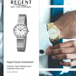 Regent Damen Armbanduhr Analog Edelstahlarmband silber URF1359