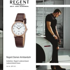 Regent Damen Armbanduhr Analog Lederarmband braun URF1431