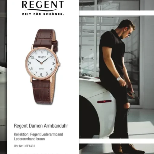Regent Damen Armbanduhr Analog Lederarmband braun URF1431