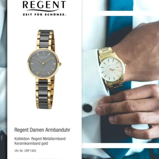 Regent Damen Armbanduhr Analog Keramikarmband gold schwarz URF1465