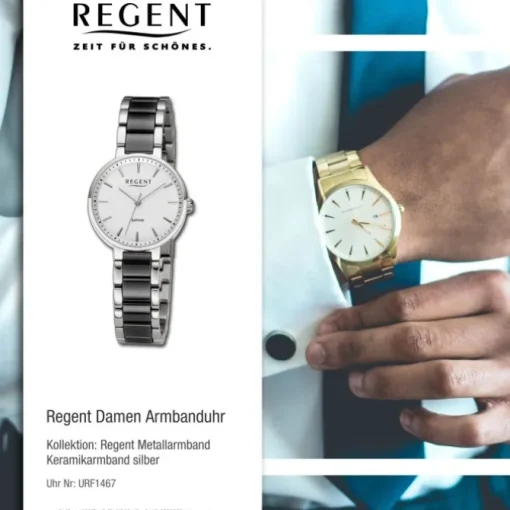 Regent Damen Armbanduhr Analog Keramikarmband silber schwarz URF1467