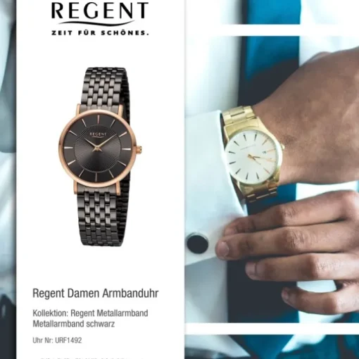 Regent Damen Armbanduhr Analog Metallarmband schwarz URF1492