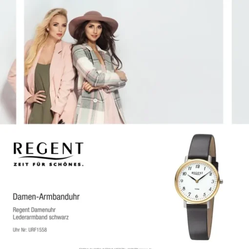 Regent Damen Armbanduhr Analog Lederarmband schwarz URF1558
