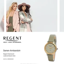 Regent Damen Armbanduhr Analog Lederarmband olive UR2094059