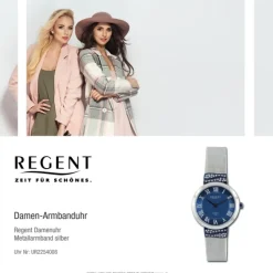 Regent Damen Armbanduhr Analog Metallarmband silber dunkelblau UR2254008