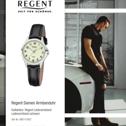 Regent Damen Armbanduhr Analog 2112427 Quarz-Uhr Leder schwarz UR2112427