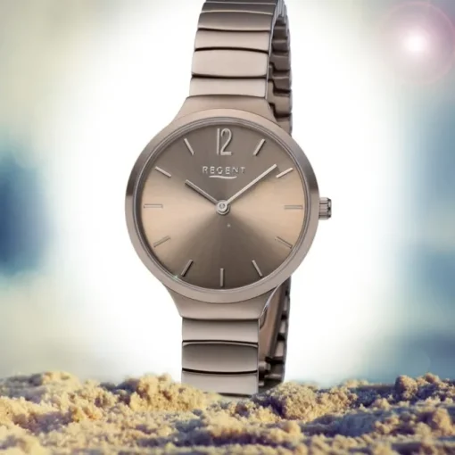 Regent Damen Armbanduhr Analog BA-555 Quarz-Uhr Edelstahl khaki URBA555