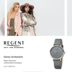 Regent Damen Armbanduhr Analog Lederarmband dunkelgrau UR2094100