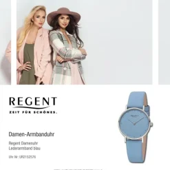 Regent Damen Armbanduhr Analog Lederarmband blau UR2152576