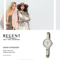 Regent Damen Armbanduhr Analog Metallarmband silber gold URF1337