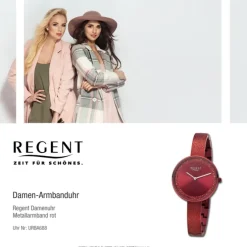Regent Damen Armbanduhr Analog Metallarmband rot URBA688