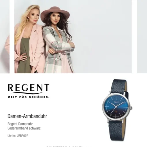 Regent Damen Armbanduhr Analog Lederarmband schwarz URBA697