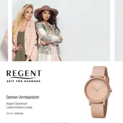 Regent Damen Armbanduhr Analog Lederarmband orange URBA806