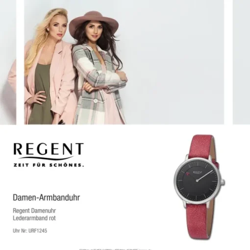 Regent Damen Armbanduhr Analog Lederarmband rot URF1245