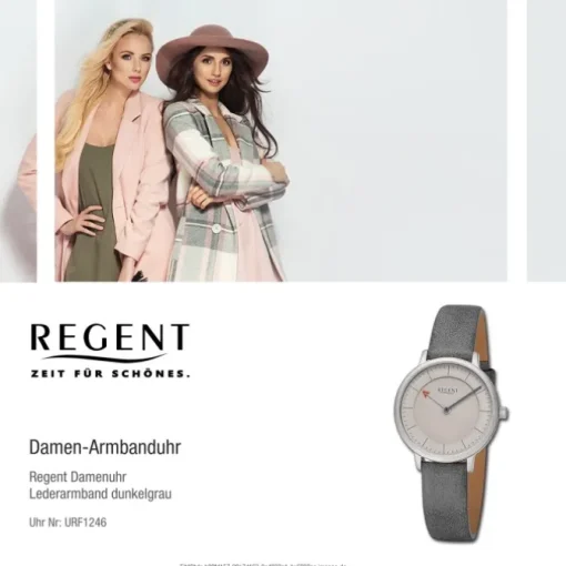 Regent Damen Armbanduhr Analog Lederarmband dunkelgrau URF1246